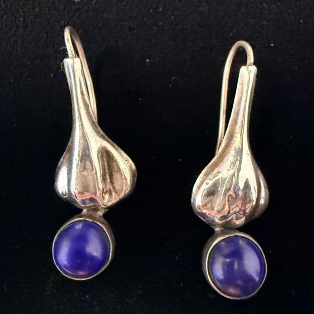 Vintage Sterling Silver Blue Lapis Lazuli Dangle Earrings